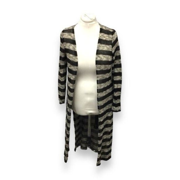 Ambiance Women’s Open Front Striped Duster Cardigan, Black, size L - Picture 1 of 5